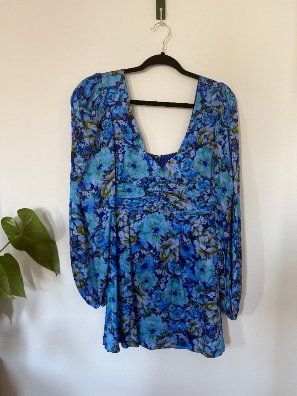 For Love & Lemons Floral Long Sleeve Mini Dress Blue Size L